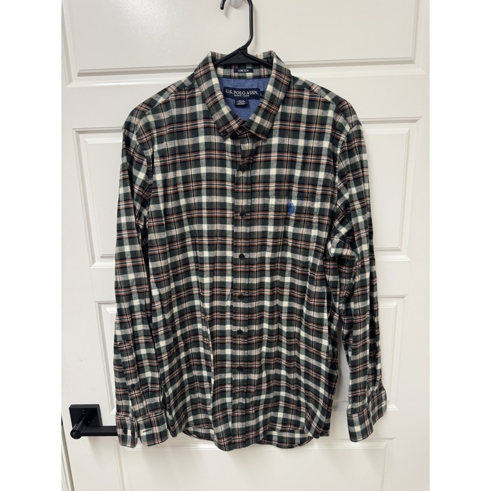 US Polo Assn - Plaid Flannel Long Sleeve Button Down Shirt - Stretch Large